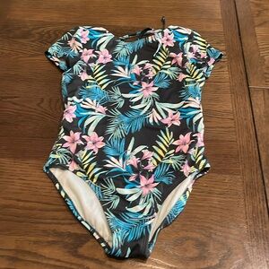 Art class rash guard floral one piece swimsuit